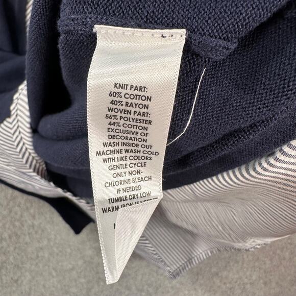 Crown & Ivy Layered Sweater Floral Embroidered Women's Large Navy Blue Stripe - Picture 8 of 9